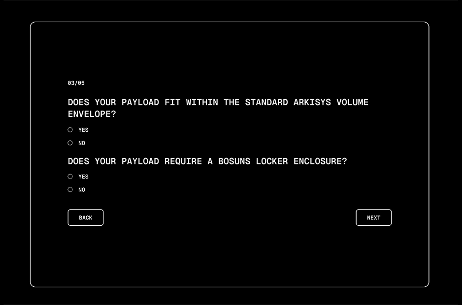 Yes/no input sample for the Arkisys mission booking system